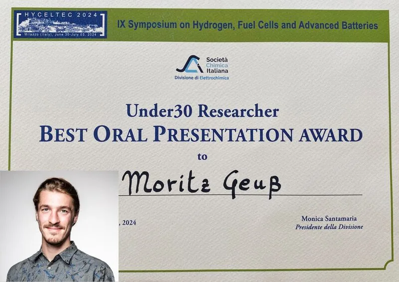 The Best Oral Presentation Award at the HYCELTEC2024 conference won by Moritz Geuß!