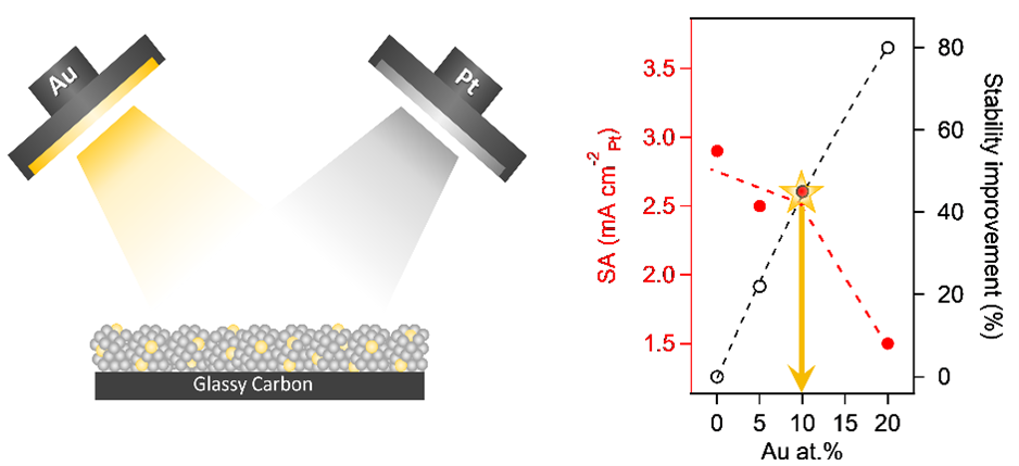 Optimal Pt–Au alloying for efficient and stable oxygen reduction reaction catalyst